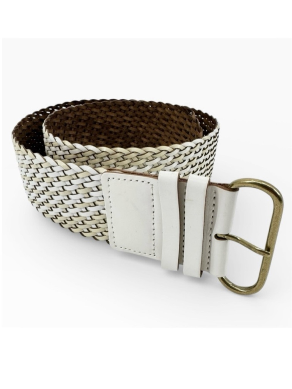 Banana Republic Woven Leather Belt Soft Cream Beige